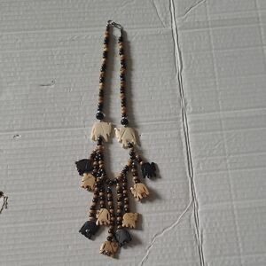 Elephant Bone Beaded Necklace - Black and Cream